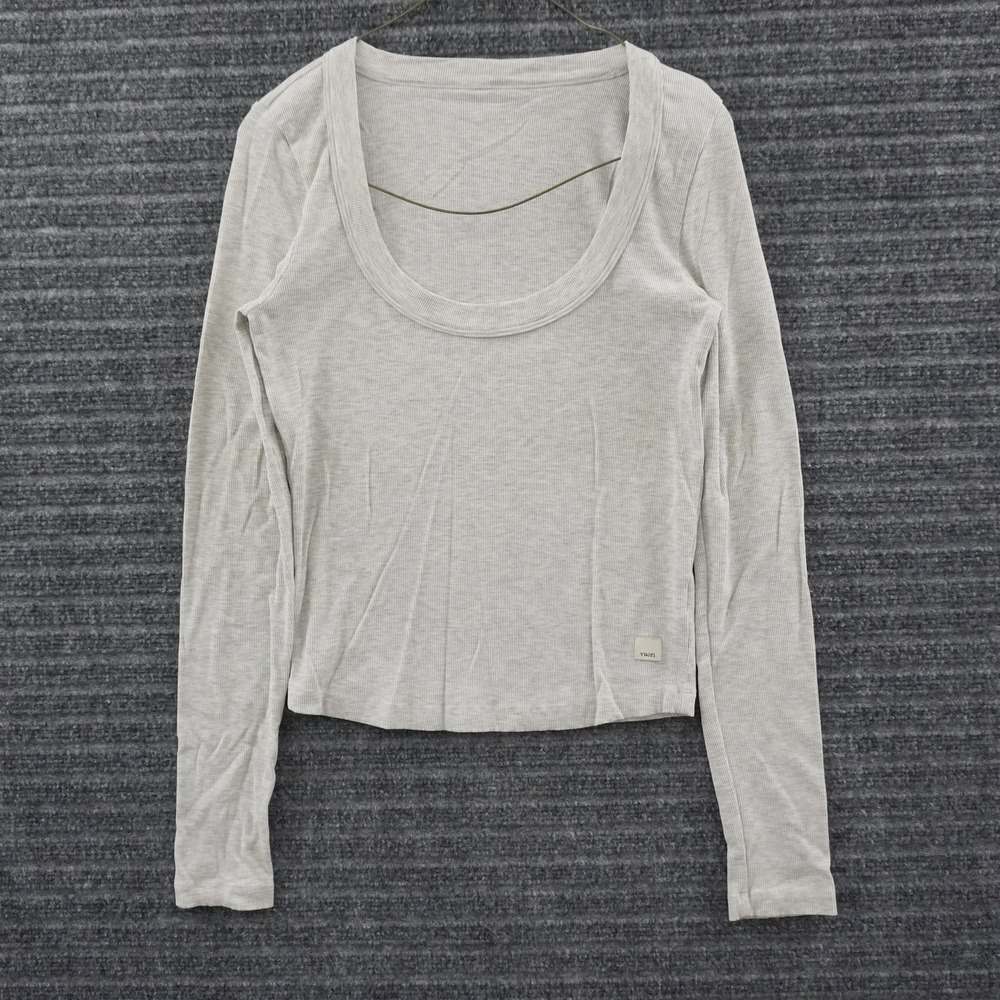 Vuori Long Sleeve Top Womens M Heather Gray Ribbed Scoop Neck VW1104